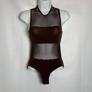 Zara Limitless Contour Fishnet Mesh Bodysuit Brown XS-S NWT Festival Clubwear